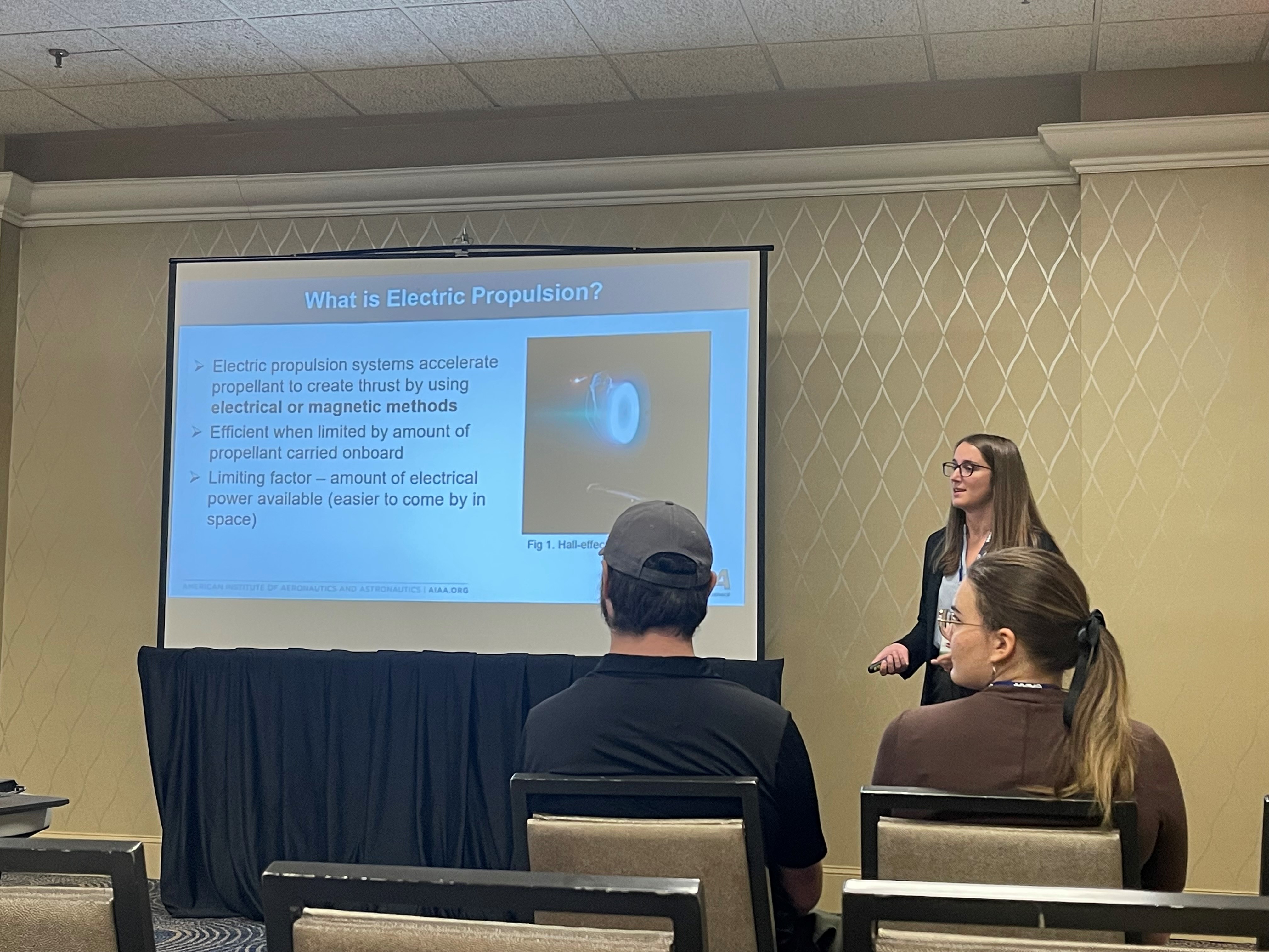 Kendall presenting at the 2023 AIAA Region II Student Conference.